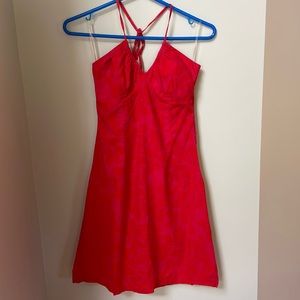 Pink/Red floral Cotton A-line halter dress
